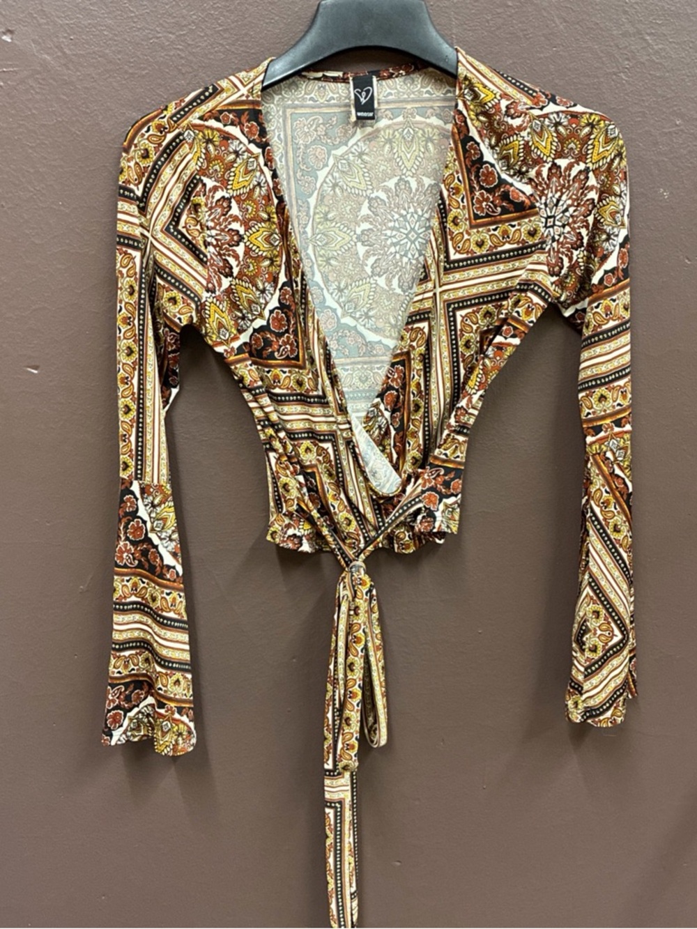 Windsor Brown Paisley Tie-Front Crop Top